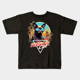 Retro Wave Siamese Cat Miami Shirt Kids T-Shirt